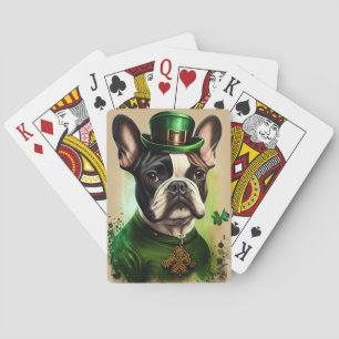 Französische Bulldogge im St. Patrick's Day Kleid Spielkarten