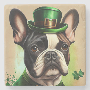 Französische Bulldogge im St. Patrick's Day Kleid Steinuntersetzer
