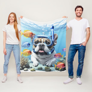 Französische Bulldogge im Urlaub French Bulldog Fleecedecke