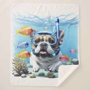 Französische Bulldogge im Urlaub French Bulldog Sherpadecke