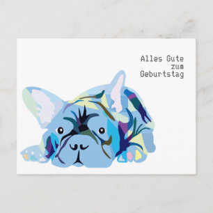 Französische Bulldogge in blau, auch auf T-Shirts  Postkarte