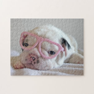 Französische Bulldogge in den Herz-Gläsern Puzzle