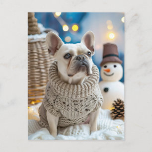 Französische Bulldogge in gestrickter Hundemode Feiertagspostkarte