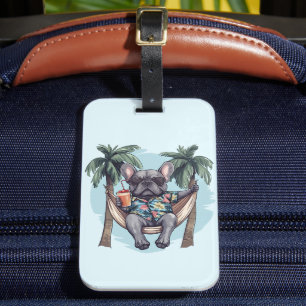 Französische Bulldogge in hawaiianischem Oberteil Gepäckanhänger