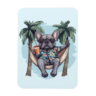 Französische Bulldogge in hawaiianischem Oberteil Magnet