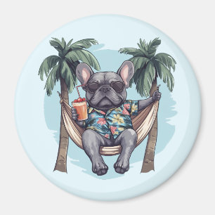 Französische Bulldogge in hawaiianischem Oberteil Magnet