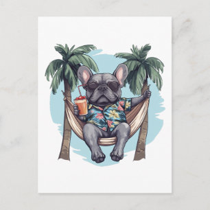 Französische Bulldogge in hawaiianischem Oberteil Postkarte
