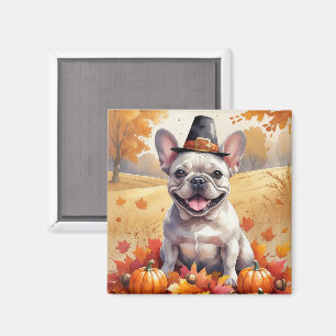 Französische Bulldogge in Herbstblättern Thanksgiv Magnet
