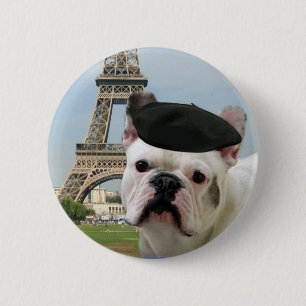 Französische Bulldogge in Paris-Knopf Button