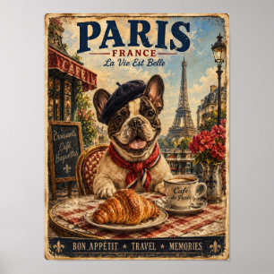 Französische Bulldogge in Paris Vintage-Reiseposte Poster