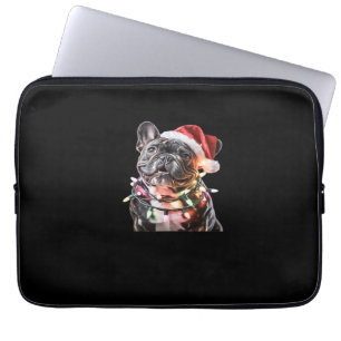 Französische Bulldogge in Santa-Hut eingewickelt i Laptopschutzhülle