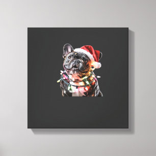 Französische Bulldogge in Santa-Hut eingewickelt i Leinwanddruck