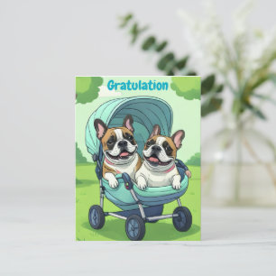 Französische Bulldogge Kinderwagen Postkarte