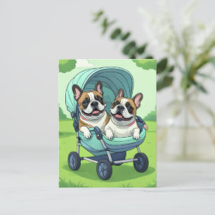 Französische Bulldogge Kinderwagen Postkarte