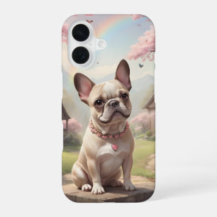 Französische Bulldogge Kirschblüten Regenbogen Cot iPhone 16 Hülle