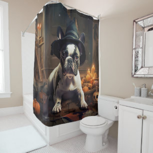 Französische Bulldogge Kürbisse Halloween Gruselig Duschvorhang