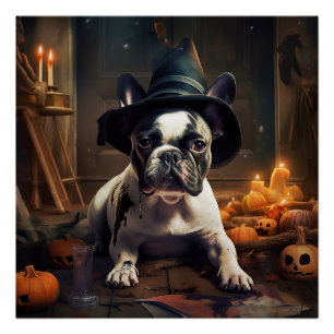 Französische Bulldogge Kürbisse Halloween Gruselig Poster