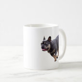 Französische Bulldogge läuft Kaffeetasse (VorderseiteRechts)