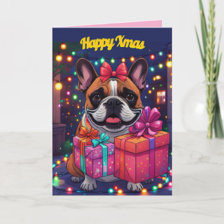 Französische Bulldogge Lichterkette Weihnachten Karte