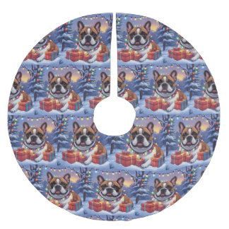 Französische Bulldogge Lichterkette Weihnachten Polyester Weihnachtsbaumdecke