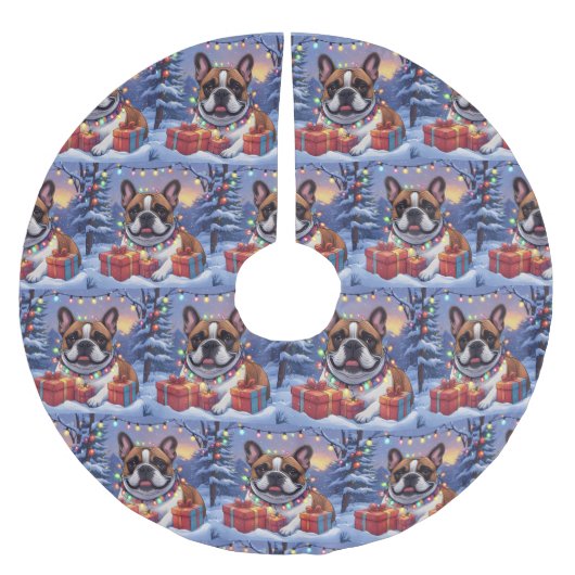 Französische Bulldogge Lichterkette Weihnachten Polyester Weihnachtsbaumdecke (Vorderseite)
