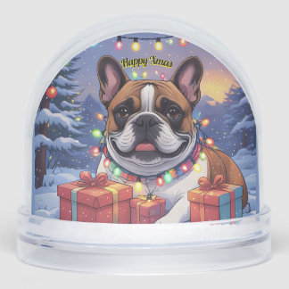 Französische Bulldogge Lichterkette Weihnachten Schneekugeln