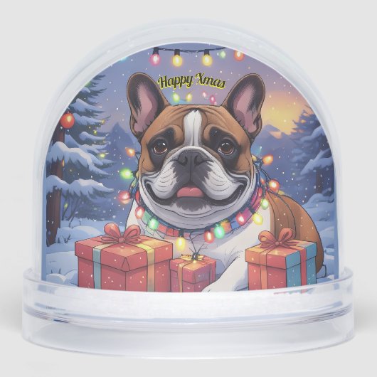 Französische Bulldogge Lichterkette Weihnachten Schneekugeln (Vorderseite)