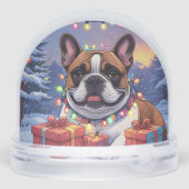 Französische Bulldogge Lichterkette Weihnachten  Schneekugeln (Rückseite)