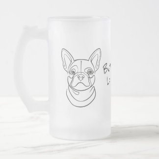 Französische Bulldogge Linienkunst. Klein gebaut. Mattglas Bierglas