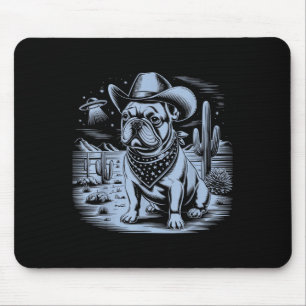 Französische Bulldogge Lustiger Cowboy Ufo Vintage Mousepad