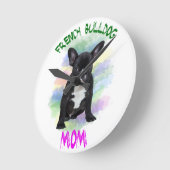 Französische Bulldogge Mama Aquarellmalerei Art Runde Wanduhr (Winkel)