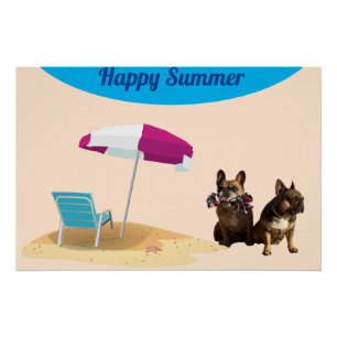 Französische Bulldogge Meer French Bulldog Urlaub Poster