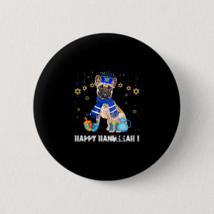 Französische Bulldogge Menorah Hut Frohes Chanukka Button