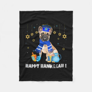 Französische Bulldogge Menorah Hut Frohes Chanukka Fleecedecke