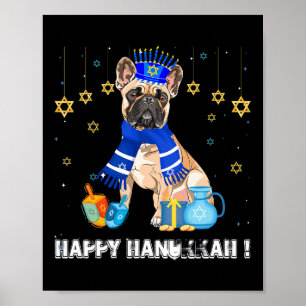 Französische Bulldogge Menorah Hut Frohes Chanukka Poster