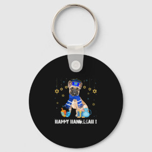 Französische Bulldogge Menorah Hut Frohes Chanukka Schlüsselanhänger