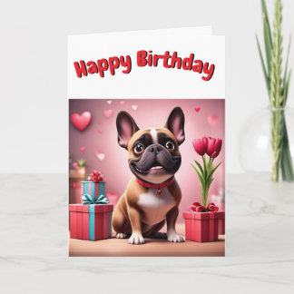 Französische Bulldogge mit Blumen Birthday Einladung