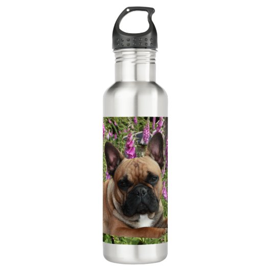 Französische Bulldogge mit Blumen French Bulldog Edelstahlflasche (Vorderseite)