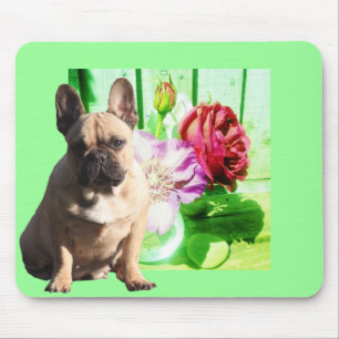 Französische Bulldogge mit Blumen French Bulldog  Mousepad