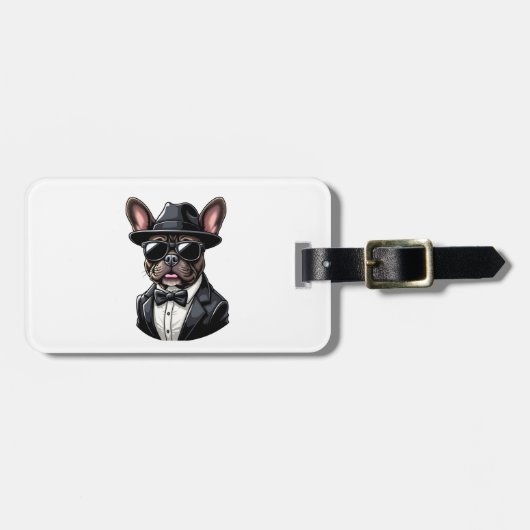 Französische Bulldogge mit Brille Gepäckanhänger (Vorderseite horizontal)