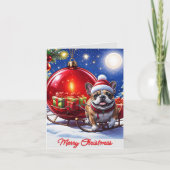 Französische Bulldogge mit Christbaumkugel Einladung (Vorderseite)
