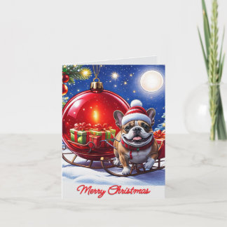 Französische Bulldogge mit Christbaumkugel Einladung