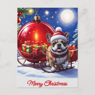 Französische Bulldogge mit Christbaumkugel Einladungspostkarte