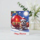 Französische Bulldogge mit Christbaumkugel Einladungspostkarte (Stehend Vorderseite)