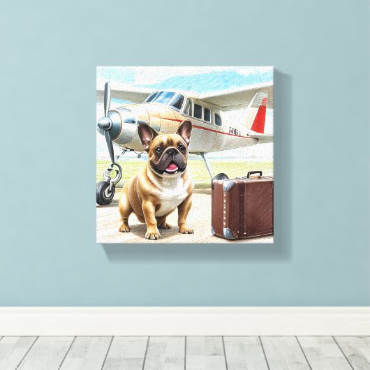 Französische Bulldogge mit Flugzeug Leinwanddruck (Insitu (Holzboden))