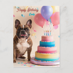 Französische Bulldogge mit Geburtstagskuchen Postkarte