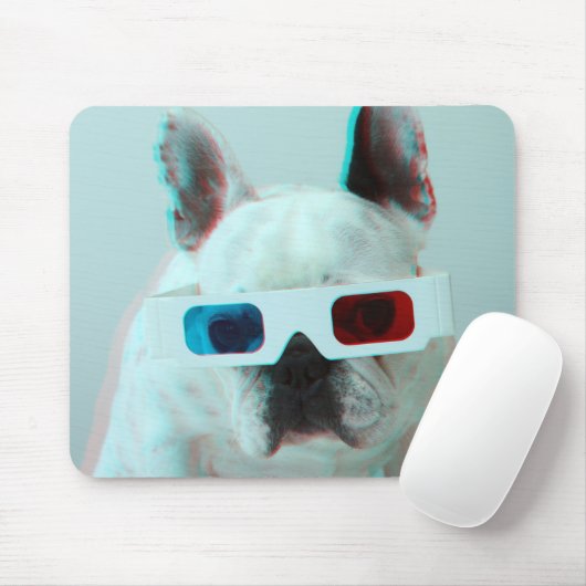 Französische Bulldogge mit Gläsern 3D Mousepad (Mit Mouse)