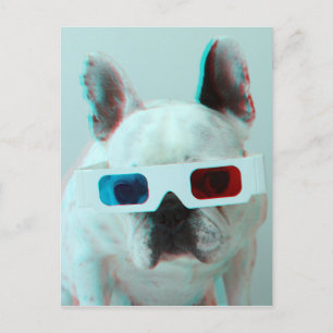 Französische Bulldogge mit Gläsern 3D Postkarte