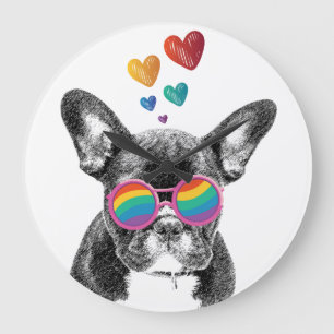 Französische Bulldogge mit Herzen Valentinstag  Große Wanduhr