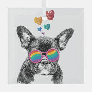 Französische Bulldogge mit Herzen Valentinstag Ornament Aus Glas